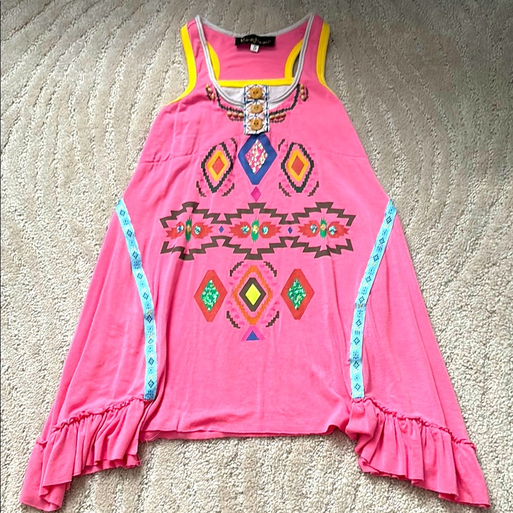 Hannah Banana Tribal Aztec Print Pink Tank Top Dress